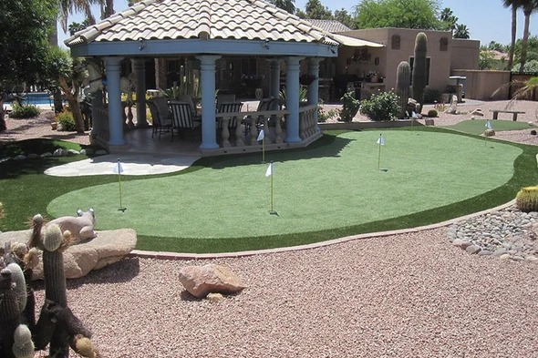 Phoenix residential backyard putting green grass